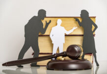 Silhouette symbol. Child custody. Family law proceedings. Divorce mediation, legal separation